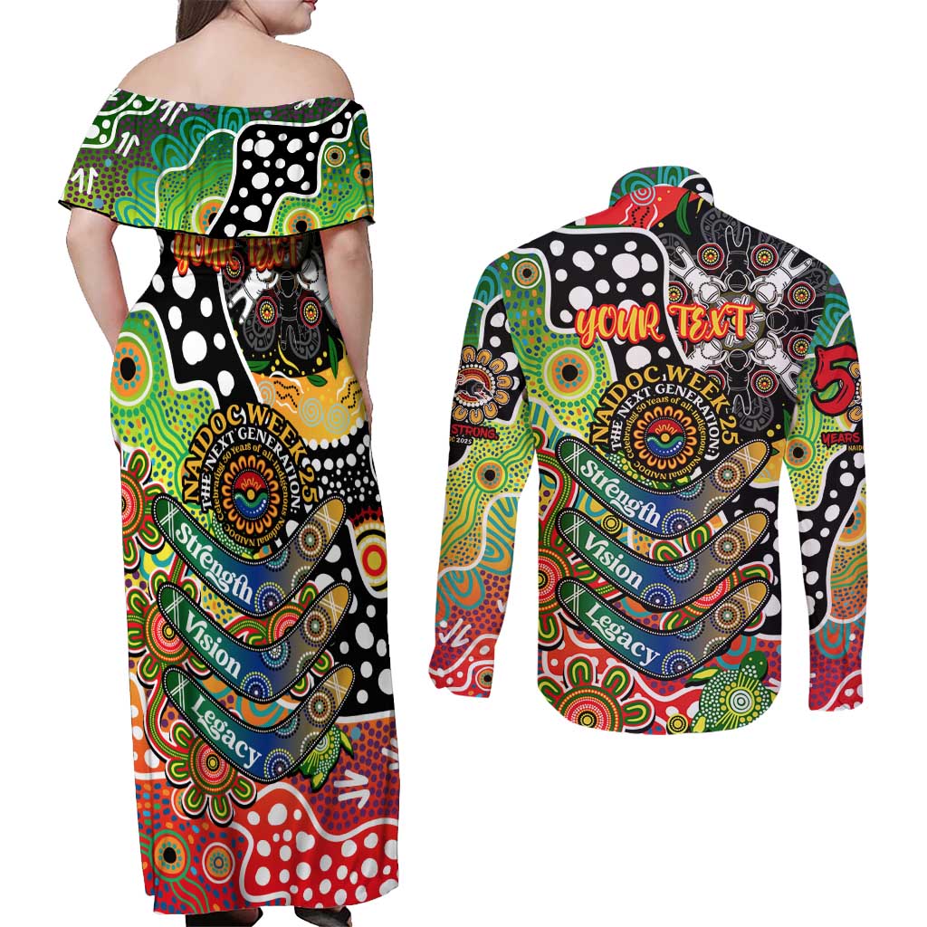 Personalised Panthers NRL Celebrating 50 Years of Naidoc Couples Matching Off Shoulder Maxi Dress and Long Sleeve Button Shirt NAIDOC Week 2025 Aboriginal