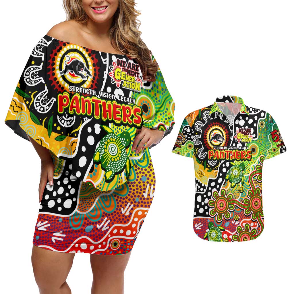 Personalised Panthers NRL Celebrating 50 Years of Naidoc Couples Matching Off Shoulder Short Dress and Hawaiian Shirt NAIDOC Week 2025 Aboriginal