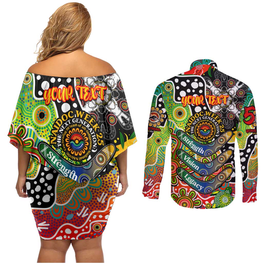 Personalised Panthers NRL Celebrating 50 Years of Naidoc Couples Matching Off Shoulder Short Dress and Long Sleeve Button Shirt NAIDOC Week 2025 Aboriginal