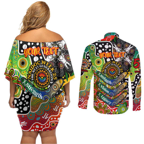 Personalised Panthers NRL Celebrating 50 Years of Naidoc Couples Matching Off Shoulder Short Dress and Long Sleeve Button Shirt NAIDOC Week 2025 Aboriginal