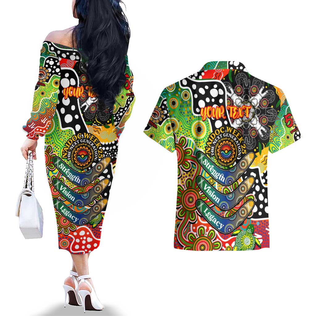 Personalised Panthers NRL Celebrating 50 Years of Naidoc Couples Matching Off The Shoulder Long Sleeve Dress and Hawaiian Shirt NAIDOC Week 2025 Aboriginal