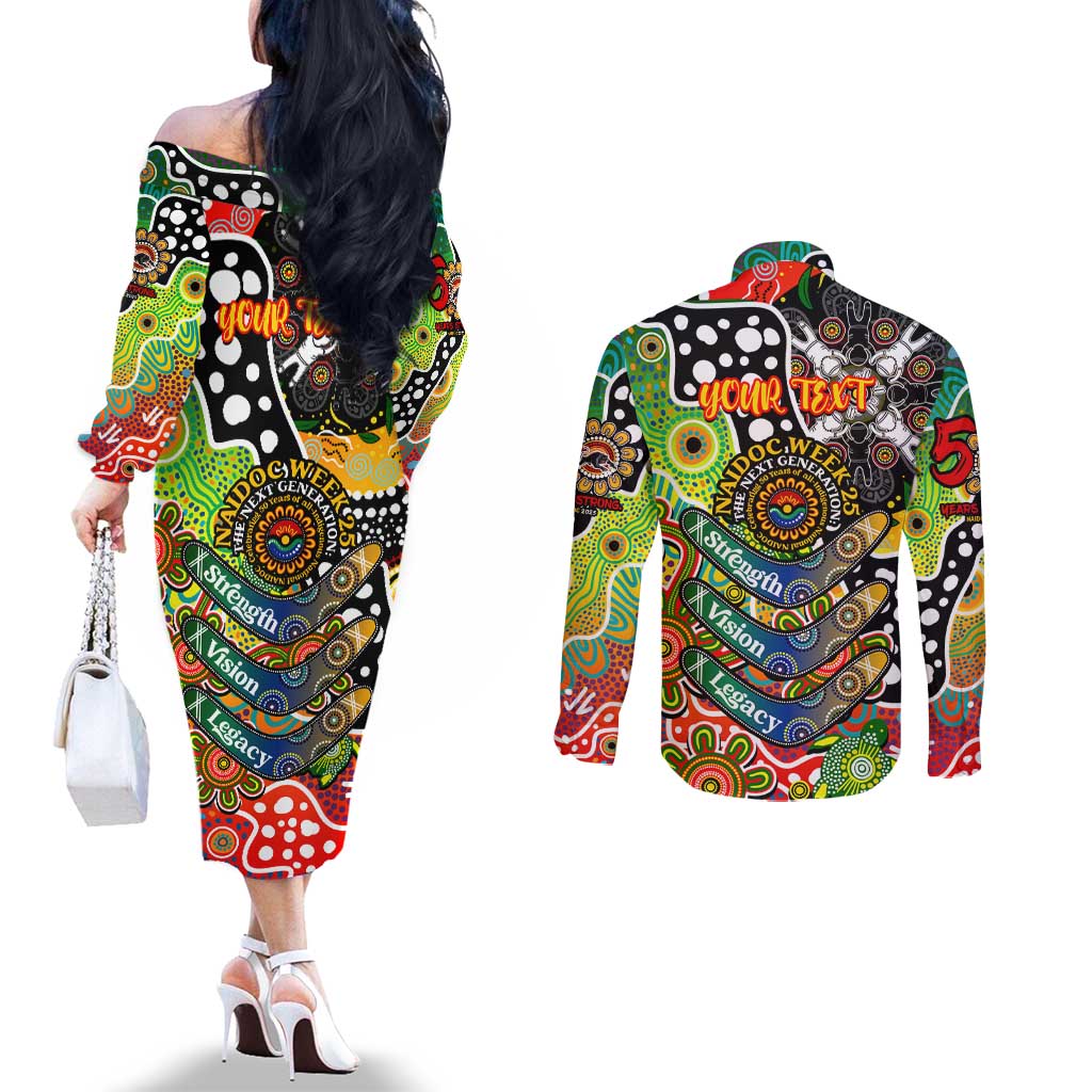 Personalised Panthers NRL Celebrating 50 Years of Naidoc Couples Matching Off The Shoulder Long Sleeve Dress and Long Sleeve Button Shirt NAIDOC Week 2025 Aboriginal