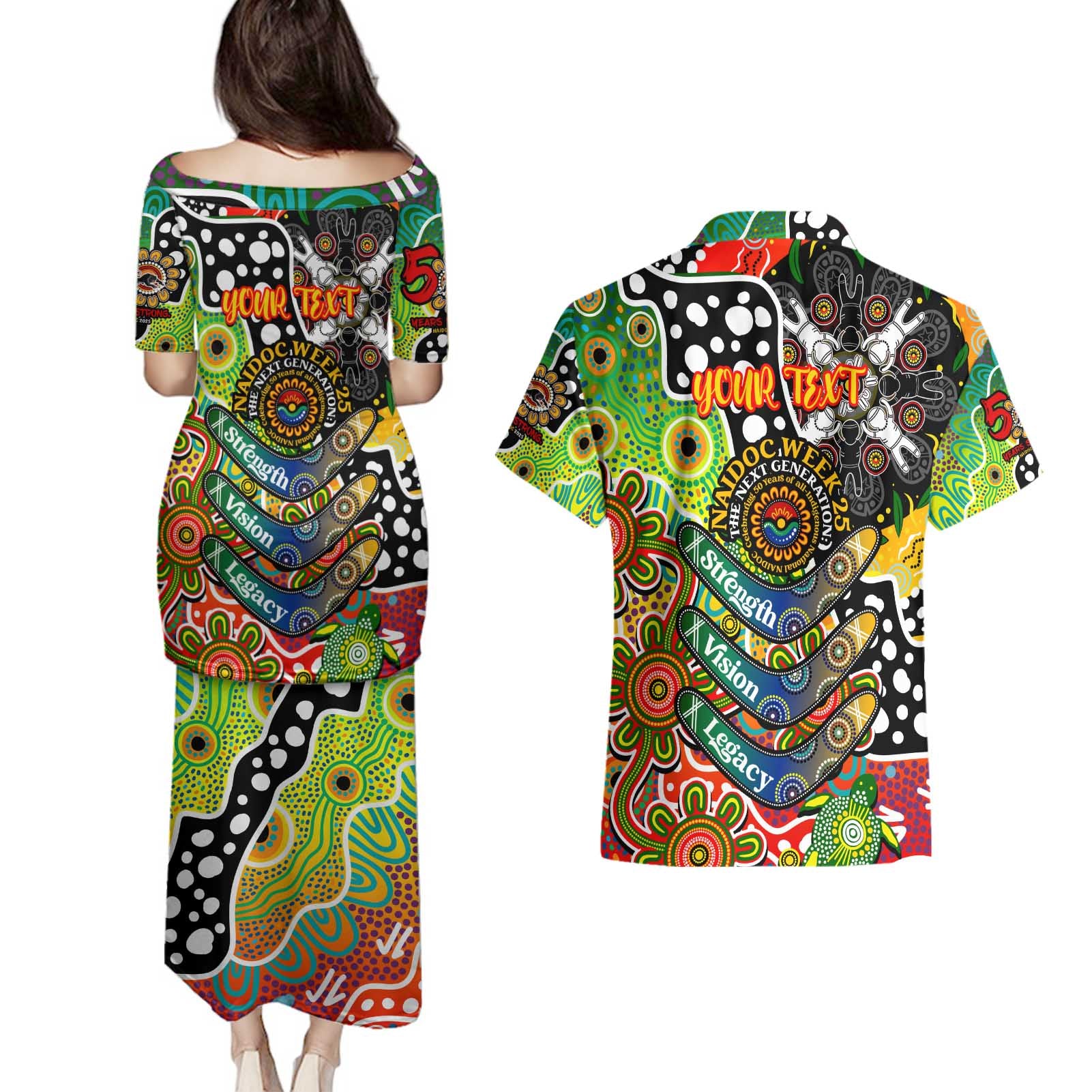 Personalised Panthers NRL Celebrating 50 Years of Naidoc Couples Matching Puletasi and Hawaiian Shirt NAIDOC Week 2025 Aboriginal