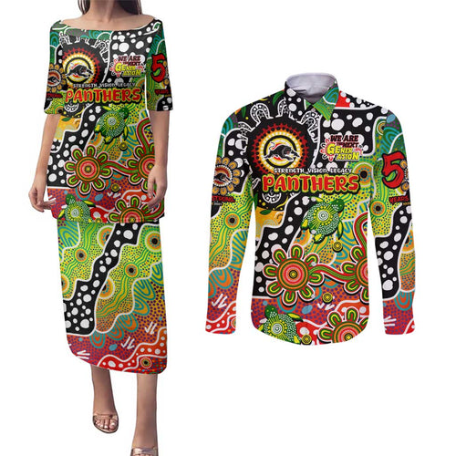 Personalised Panthers NRL Celebrating 50 Years of Naidoc Couples Matching Puletasi and Long Sleeve Button Shirt NAIDOC Week 2025 Aboriginal