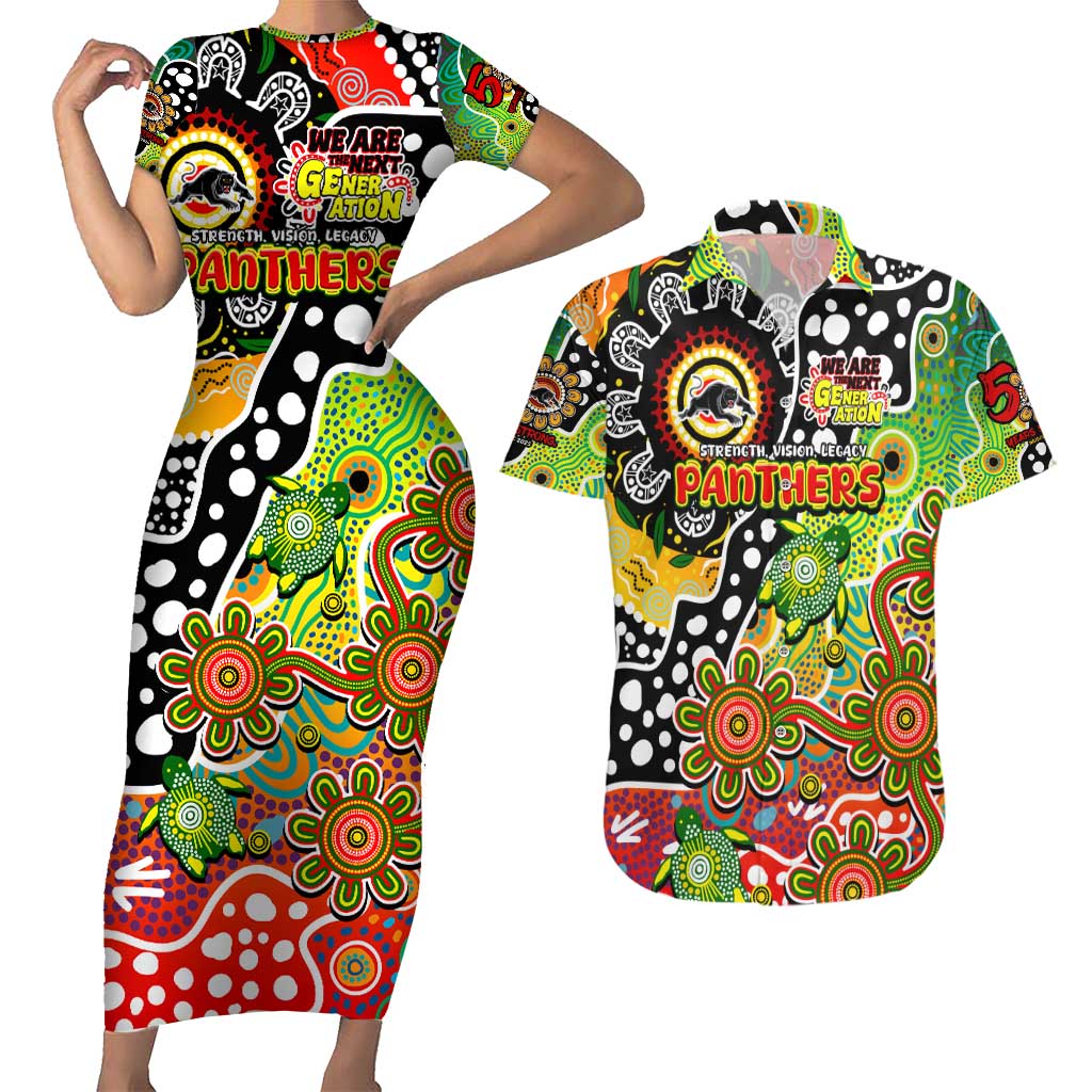 Personalised Panthers NRL Celebrating 50 Years of Naidoc Couples Matching Short Sleeve Bodycon Dress and Hawaiian Shirt NAIDOC Week 2025 Aboriginal
