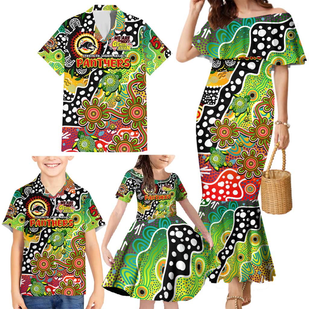 Personalised Panthers NRL Celebrating 50 Years of Naidoc Family Matching Mermaid Dress and Hawaiian Shirt NAIDOC Week 2025 Aboriginal