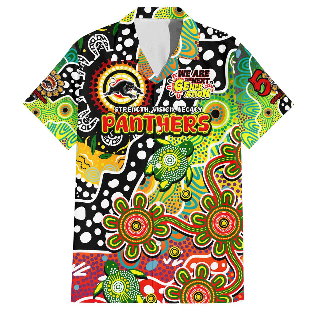 Personalised Panthers NRL Celebrating 50 Years of Naidoc Family Matching Off The Shoulder Long Sleeve Dress and Hawaiian Shirt NAIDOC Week 2025 Aboriginal