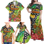 Personalised Panthers NRL Celebrating 50 Years of Naidoc Family Matching Off Shoulder Maxi Dress and Hawaiian Shirt NAIDOC Week 2025 Aboriginal