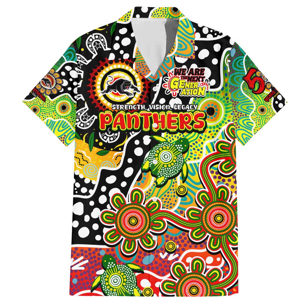 Personalised Panthers NRL Celebrating 50 Years of Naidoc Family Matching Off Shoulder Maxi Dress and Hawaiian Shirt NAIDOC Week 2025 Aboriginal