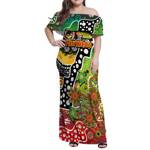 Personalised Panthers NRL Celebrating 50 Years of Naidoc Family Matching Off Shoulder Maxi Dress and Hawaiian Shirt NAIDOC Week 2025 Aboriginal