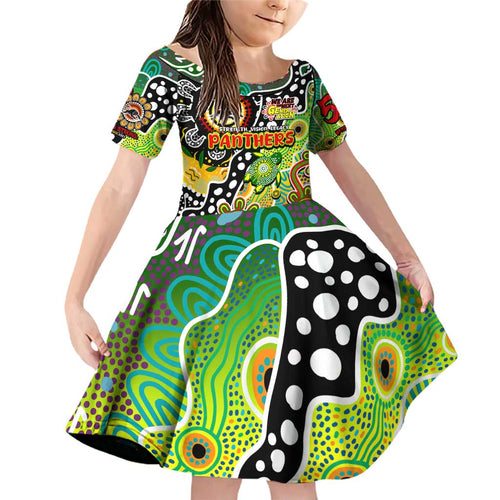 Personalised Panthers NRL Celebrating 50 Years of Naidoc Family Matching Off Shoulder Short Dress and Hawaiian Shirt NAIDOC Week 2025 Aboriginal