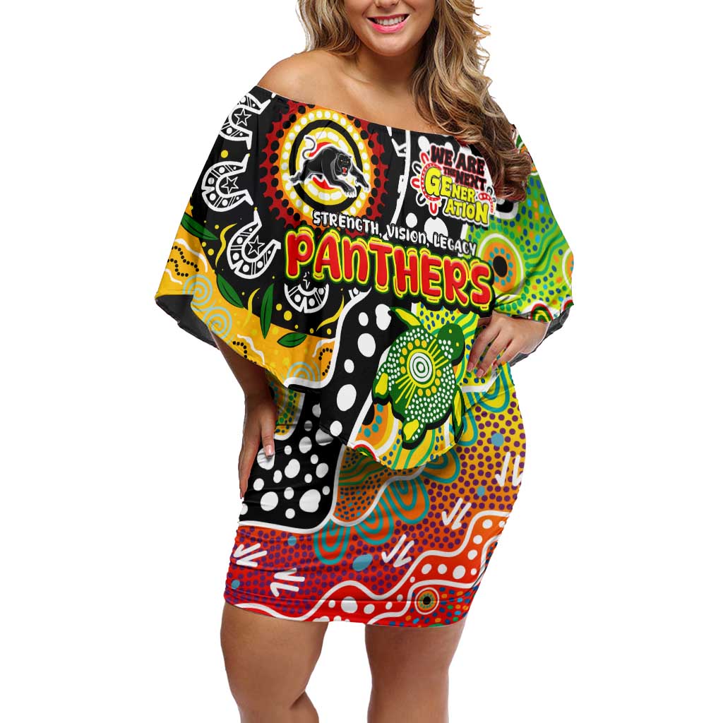 Personalised Panthers NRL Celebrating 50 Years of Naidoc Family Matching Off Shoulder Short Dress and Hawaiian Shirt NAIDOC Week 2025 Aboriginal