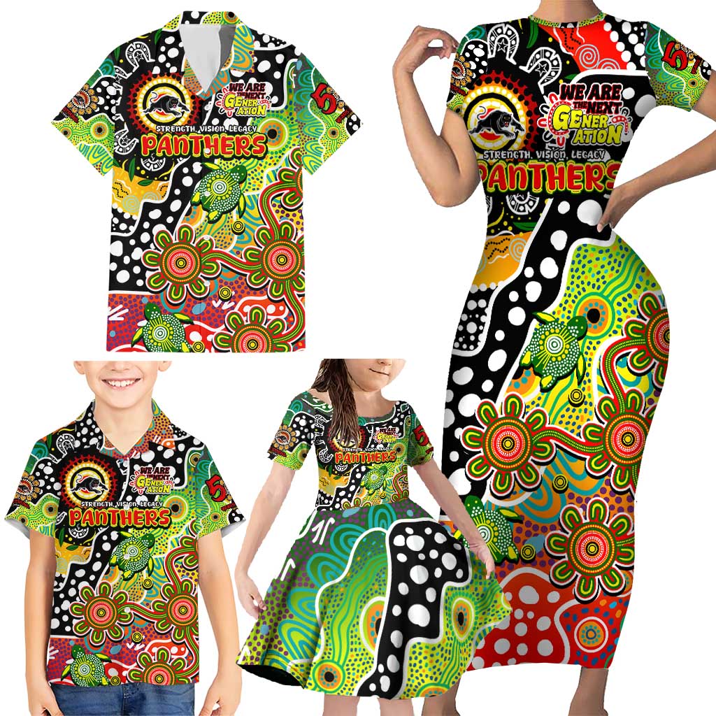 Personalised Panthers NRL Celebrating 50 Years of Naidoc Family Matching Short Sleeve Bodycon Dress and Hawaiian Shirt NAIDOC Week 2025 Aboriginal