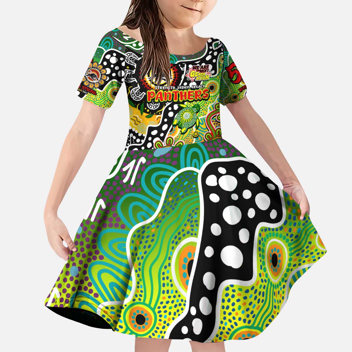 Personalised Panthers NRL Celebrating 50 Years of Naidoc Kid Short Sleeve Dress NAIDOC Week 2025 Aboriginal