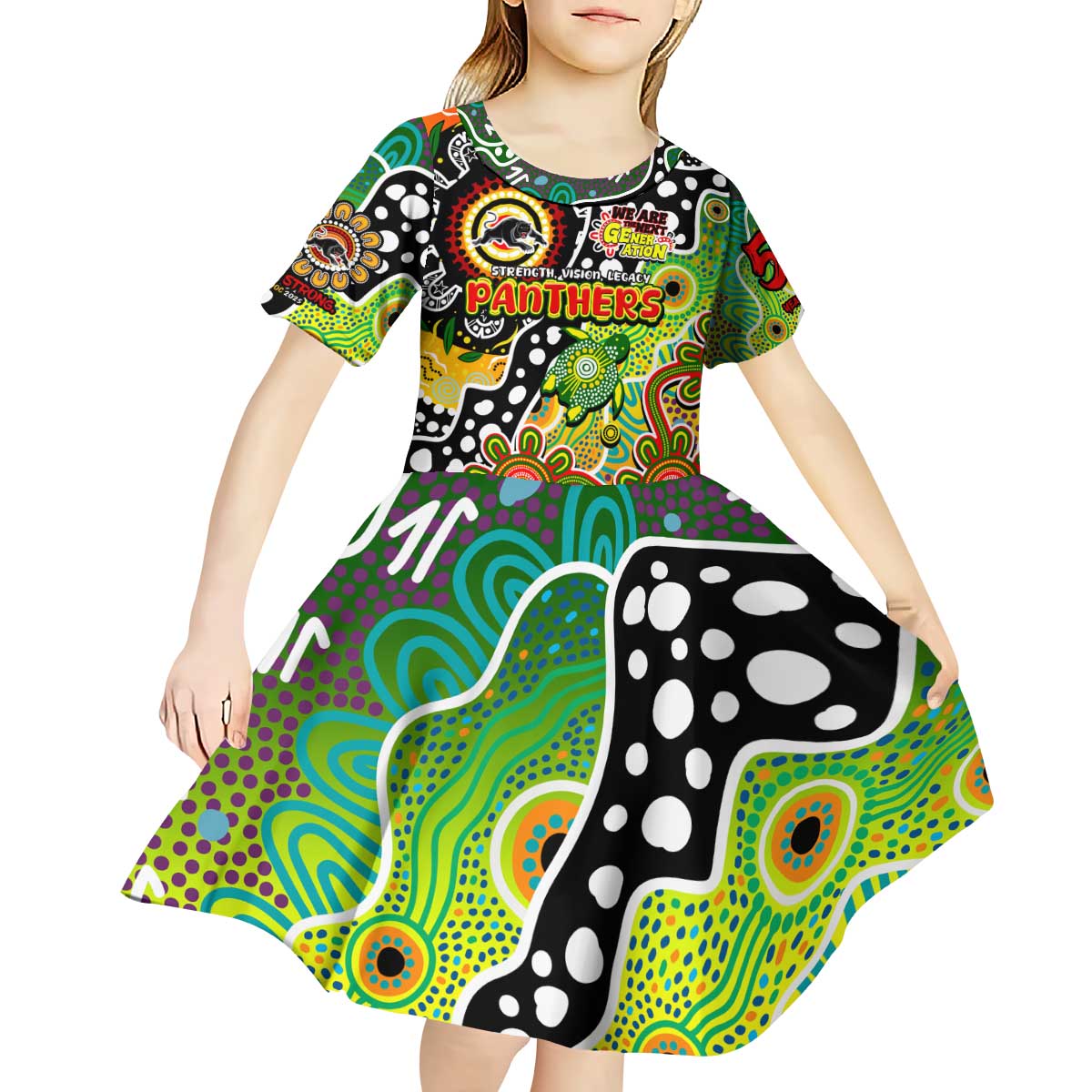 Personalised Panthers NRL Celebrating 50 Years of Naidoc Kid Short Sleeve Dress NAIDOC Week 2025 Aboriginal