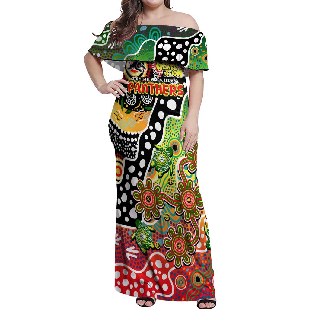 Personalised Panthers NRL Celebrating 50 Years of Naidoc Off Shoulder Maxi Dress NAIDOC Week 2025 Aboriginal