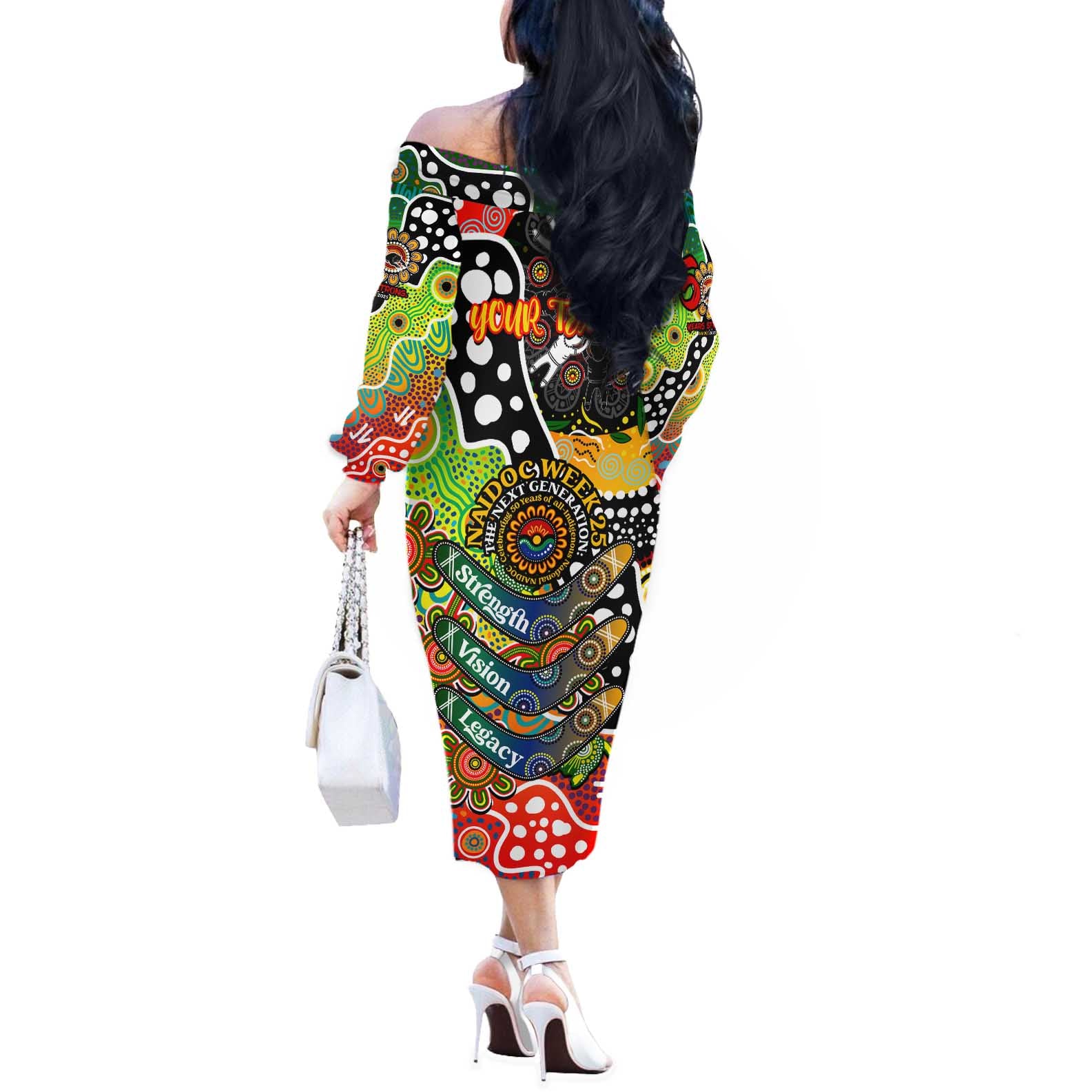 Personalised Panthers NRL Celebrating 50 Years of Naidoc Off The Shoulder Long Sleeve Dress NAIDOC Week 2025 Aboriginal