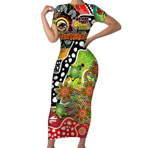 Personalised Panthers NRL Celebrating 50 Years of Naidoc Short Sleeve Bodycon Dress NAIDOC Week 2025 Aboriginal