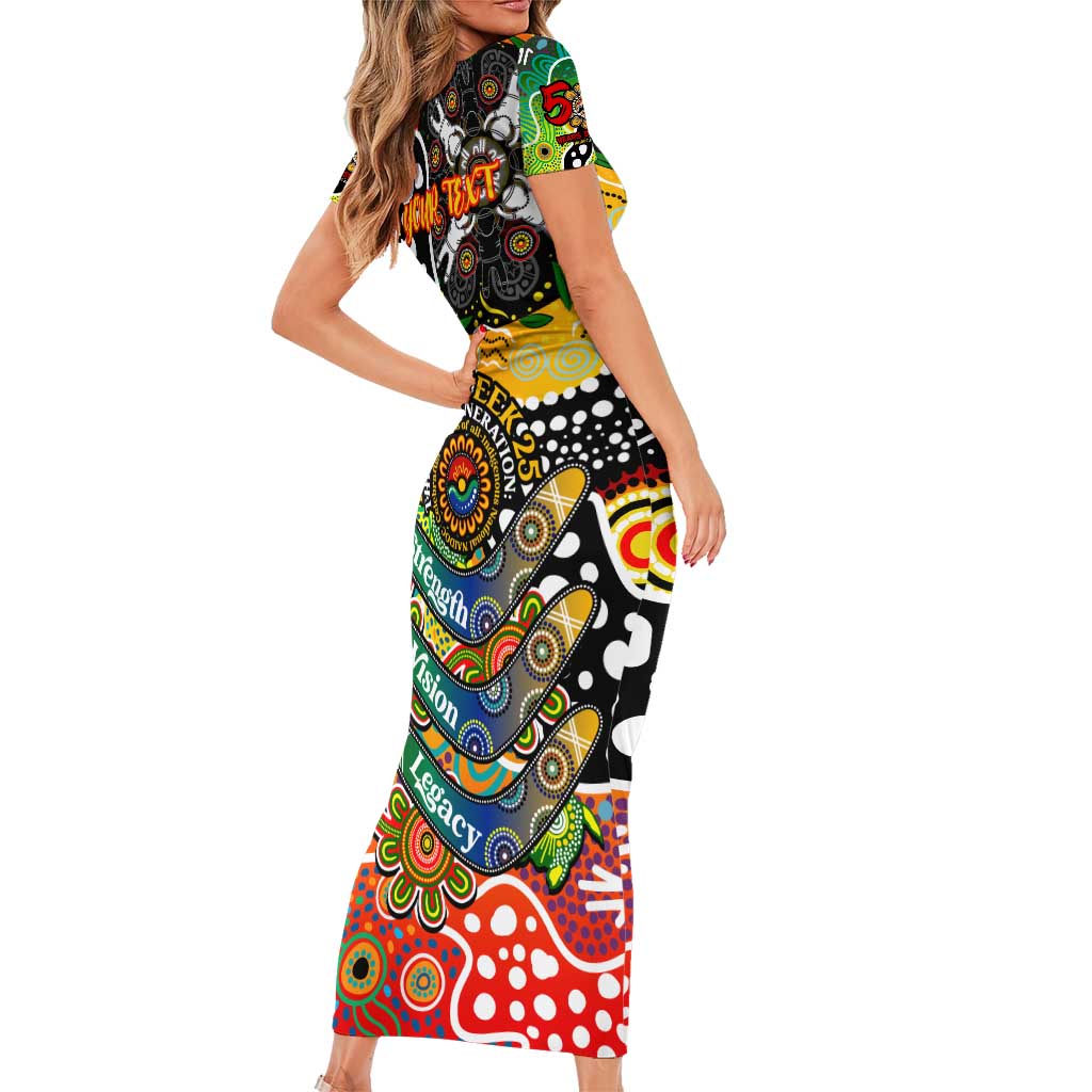 Personalised Panthers NRL Celebrating 50 Years of Naidoc Short Sleeve Bodycon Dress NAIDOC Week 2025 Aboriginal