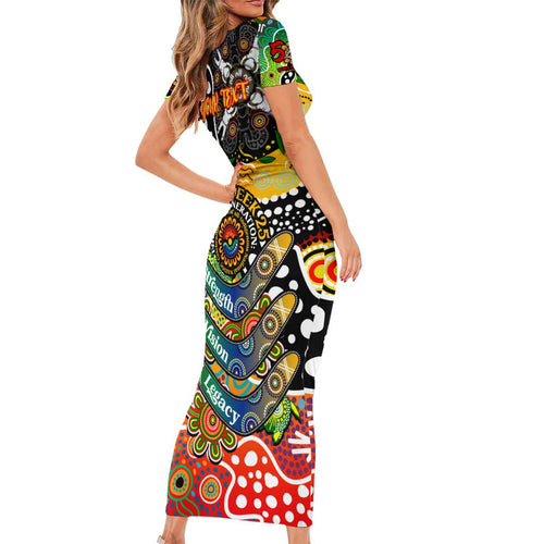 Personalised Panthers NRL Celebrating 50 Years of Naidoc Short Sleeve Bodycon Dress NAIDOC Week 2025 Aboriginal