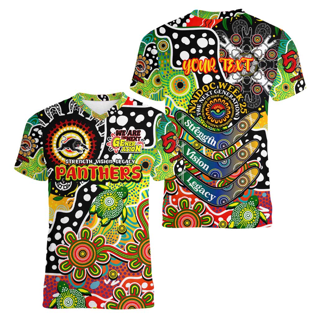 Personalised Panthers NRL Celebrating 50 Years of Naidoc Women V-Neck T-Shirt NAIDOC Week 2025 Aboriginal