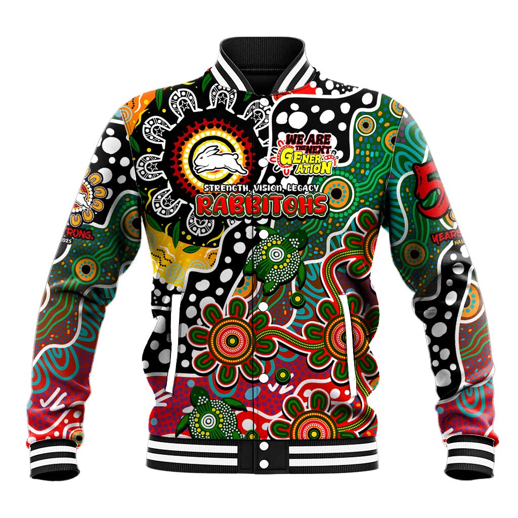 Personalised Rabbitohs NRL Celebrating 50 Years of Naidoc Baseball Jacket NAIDOC Week 2025 Aboriginal