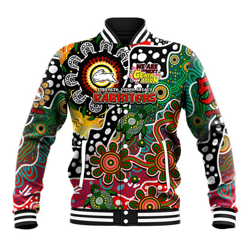 Personalised Rabbitohs NRL Celebrating 50 Years of Naidoc Baseball Jacket NAIDOC Week 2025 Aboriginal