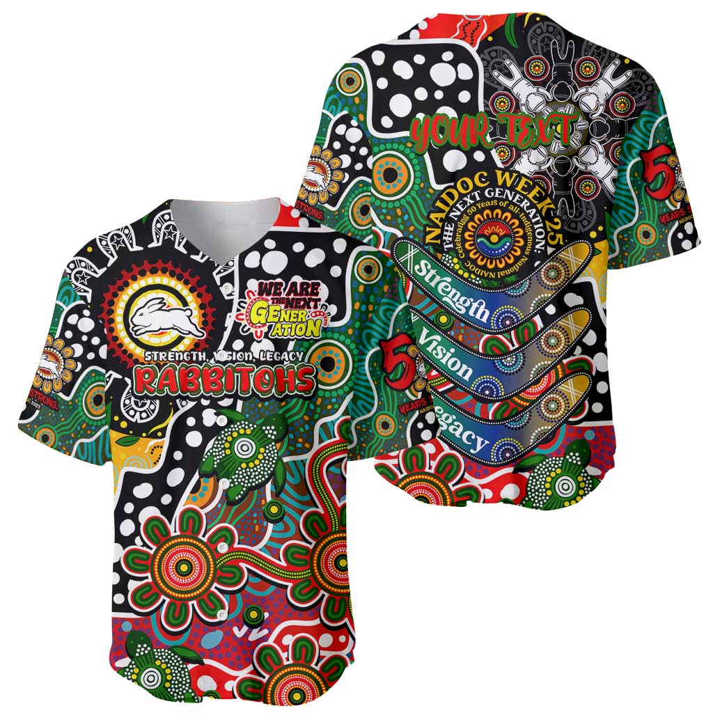 Personalised Rabbitohs NRL Celebrating 50 Years of Naidoc Baseball Jersey NAIDOC Week 2025 Aboriginal