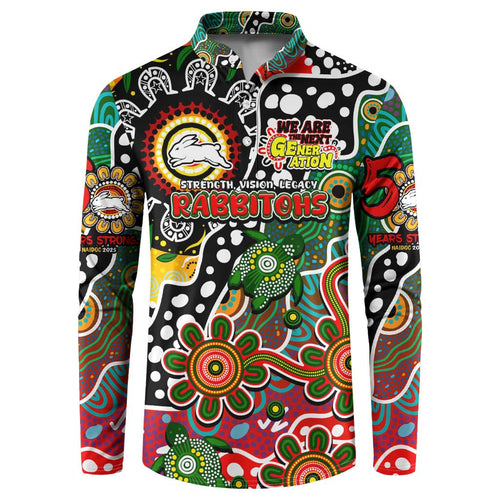 Personalised Rabbitohs NRL Celebrating 50 Years of Naidoc Button Sweatshirt NAIDOC Week 2025 Aboriginal