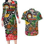 Personalised Rabbitohs NRL Celebrating 50 Years of Naidoc Couples Matching Long Sleeve Bodycon Dress and Hawaiian Shirt NAIDOC Week 2025 Aboriginal