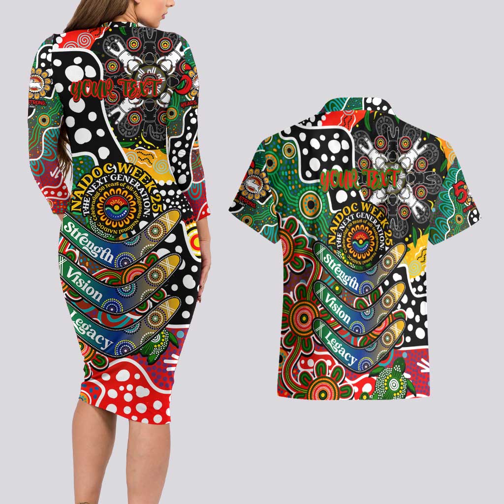 Personalised Rabbitohs NRL Celebrating 50 Years of Naidoc Couples Matching Long Sleeve Bodycon Dress and Hawaiian Shirt NAIDOC Week 2025 Aboriginal