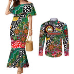 Personalised Rabbitohs NRL Celebrating 50 Years of Naidoc Couples Matching Mermaid Dress and Long Sleeve Button Shirt NAIDOC Week 2025 Aboriginal