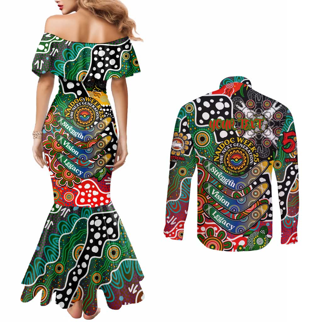 Personalised Rabbitohs NRL Celebrating 50 Years of Naidoc Couples Matching Mermaid Dress and Long Sleeve Button Shirt NAIDOC Week 2025 Aboriginal
