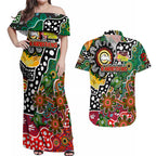 Personalised Rabbitohs NRL Celebrating 50 Years of Naidoc Couples Matching Off Shoulder Maxi Dress and Hawaiian Shirt NAIDOC Week 2025 Aboriginal