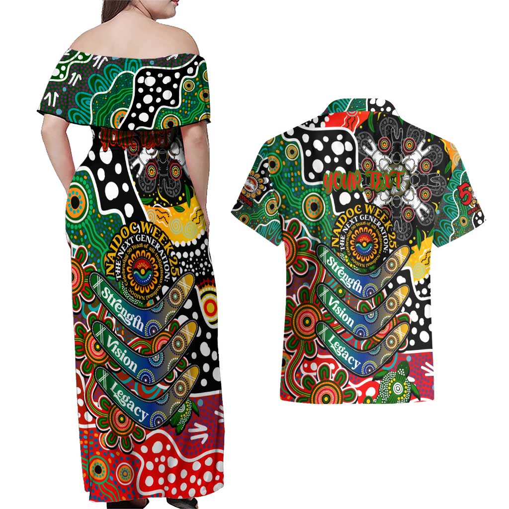 Personalised Rabbitohs NRL Celebrating 50 Years of Naidoc Couples Matching Off Shoulder Maxi Dress and Hawaiian Shirt NAIDOC Week 2025 Aboriginal