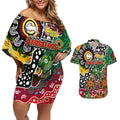 Personalised Rabbitohs NRL Celebrating 50 Years of Naidoc Couples Matching Off Shoulder Short Dress and Hawaiian Shirt NAIDOC Week 2025 Aboriginal