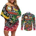 Personalised Rabbitohs NRL Celebrating 50 Years of Naidoc Couples Matching Off Shoulder Short Dress and Long Sleeve Button Shirt NAIDOC Week 2025 Aboriginal