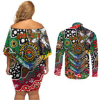 Personalised Rabbitohs NRL Celebrating 50 Years of Naidoc Couples Matching Off Shoulder Short Dress and Long Sleeve Button Shirt NAIDOC Week 2025 Aboriginal