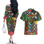 Personalised Rabbitohs NRL Celebrating 50 Years of Naidoc Couples Matching Off The Shoulder Long Sleeve Dress and Hawaiian Shirt NAIDOC Week 2025 Aboriginal