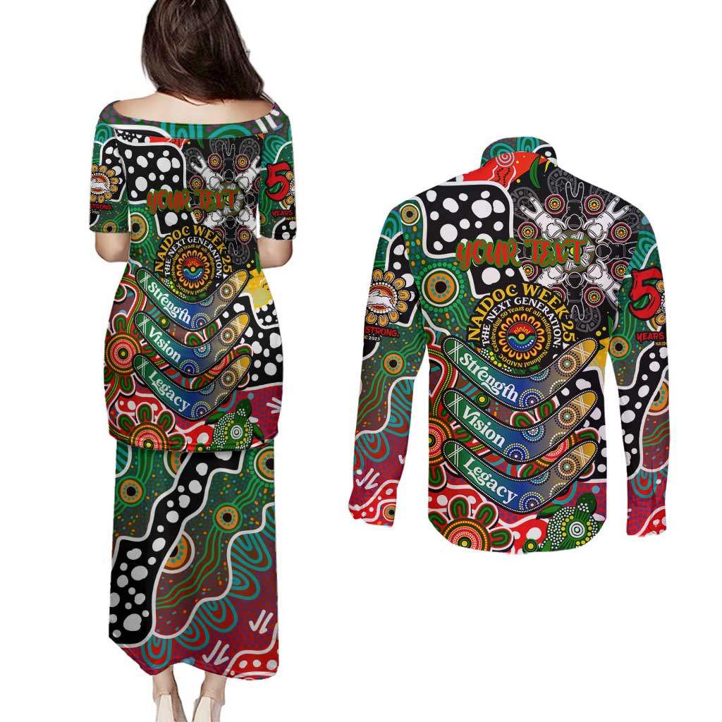 Personalised Rabbitohs NRL Celebrating 50 Years of Naidoc Couples Matching Puletasi and Long Sleeve Button Shirt NAIDOC Week 2025 Aboriginal