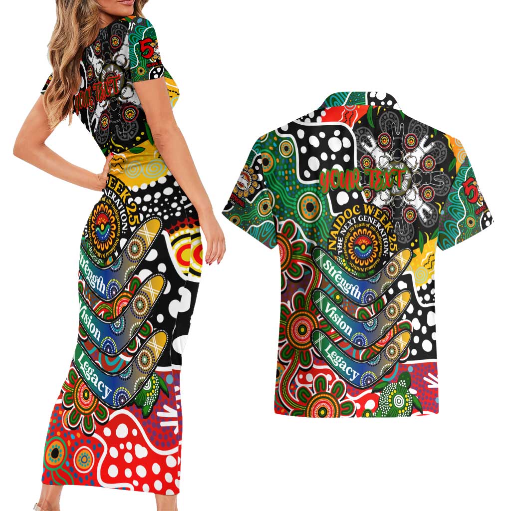 Personalised Rabbitohs NRL Celebrating 50 Years of Naidoc Couples Matching Short Sleeve Bodycon Dress and Hawaiian Shirt NAIDOC Week 2025 Aboriginal
