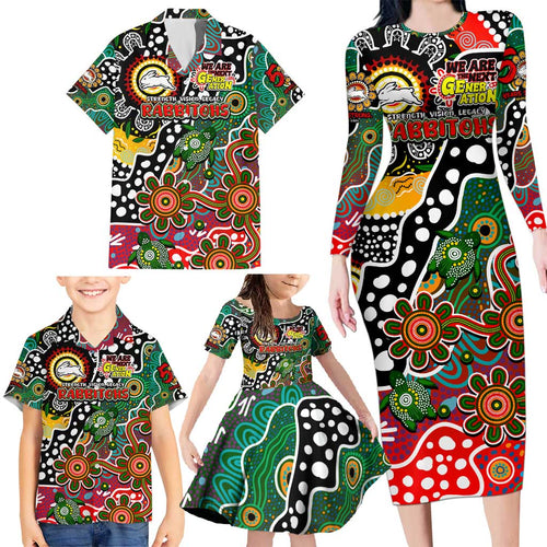 Personalised Rabbitohs NRL Celebrating 50 Years of Naidoc Family Matching Long Sleeve Bodycon Dress and Hawaiian Shirt NAIDOC Week 2025 Aboriginal