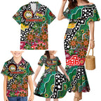 Personalised Rabbitohs NRL Celebrating 50 Years of Naidoc Family Matching Mermaid Dress and Hawaiian Shirt NAIDOC Week 2025 Aboriginal