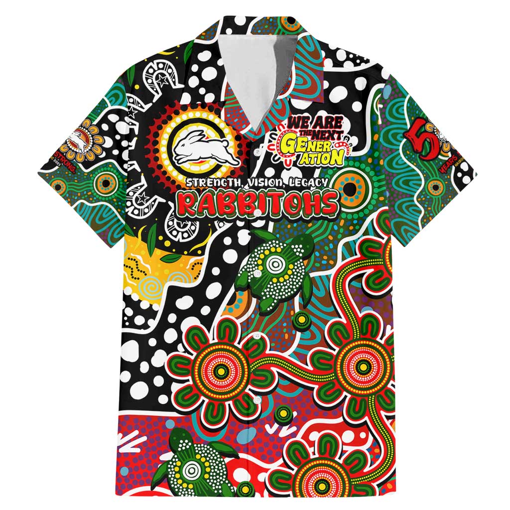 Personalised Rabbitohs NRL Celebrating 50 Years of Naidoc Family Matching Mermaid Dress and Hawaiian Shirt NAIDOC Week 2025 Aboriginal