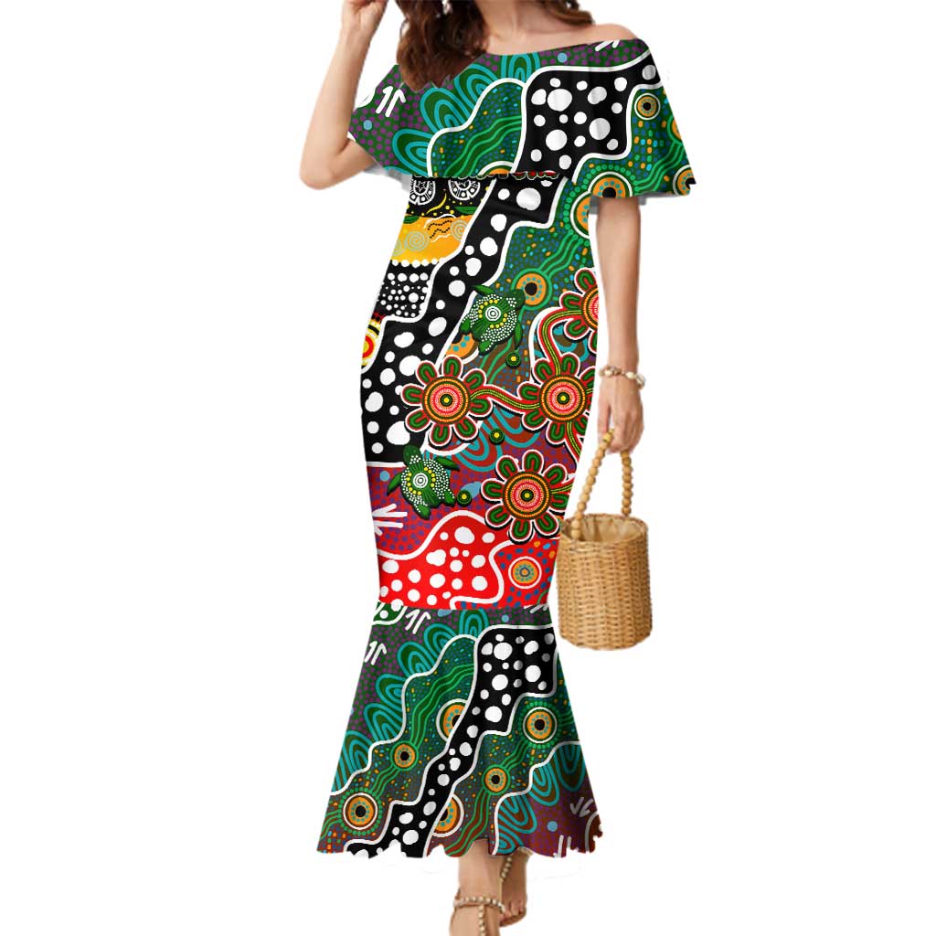 Personalised Rabbitohs NRL Celebrating 50 Years of Naidoc Family Matching Mermaid Dress and Hawaiian Shirt NAIDOC Week 2025 Aboriginal