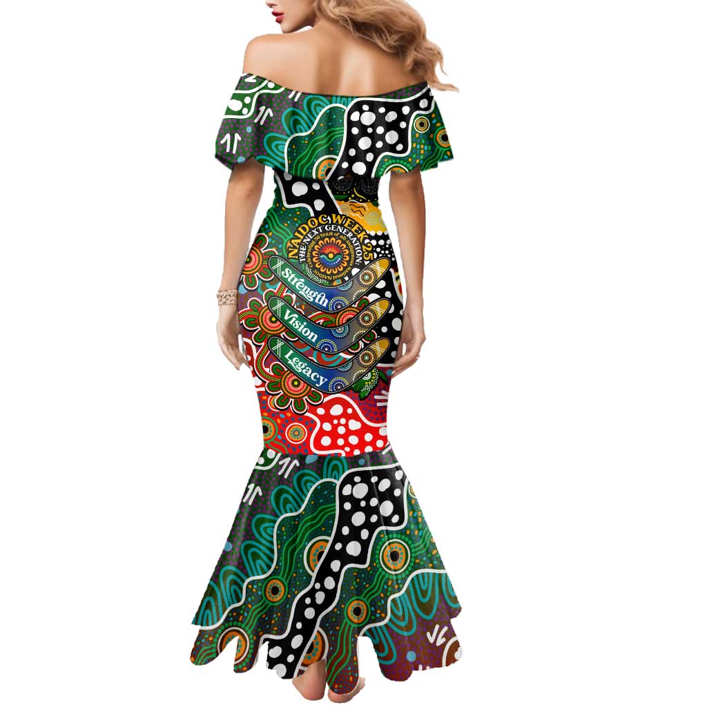 Personalised Rabbitohs NRL Celebrating 50 Years of Naidoc Family Matching Mermaid Dress and Hawaiian Shirt NAIDOC Week 2025 Aboriginal