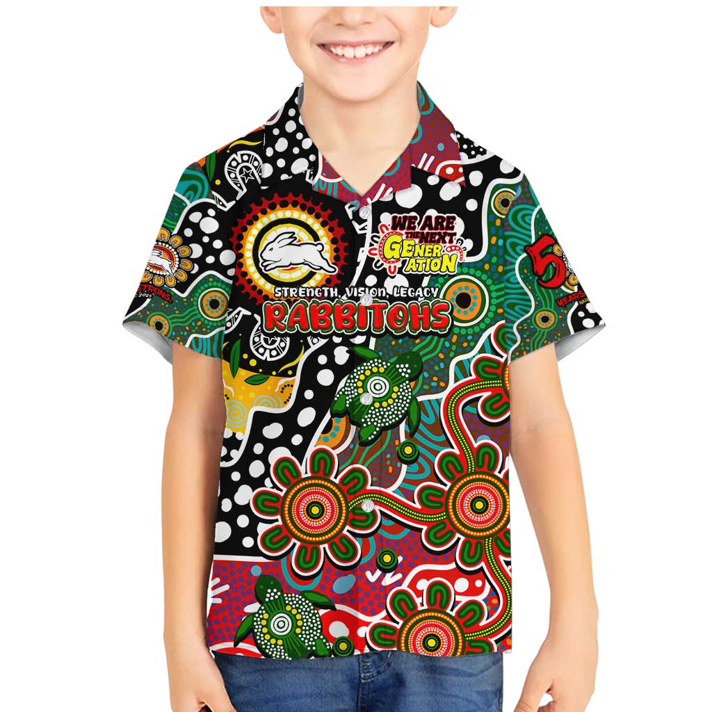 Personalised Rabbitohs NRL Celebrating 50 Years of Naidoc Family Matching Mermaid Dress and Hawaiian Shirt NAIDOC Week 2025 Aboriginal