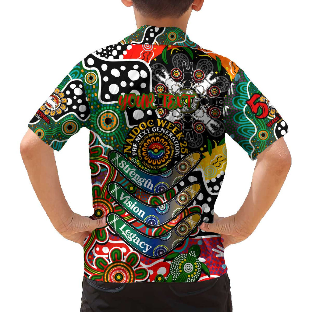 Personalised Rabbitohs NRL Celebrating 50 Years of Naidoc Family Matching Off The Shoulder Long Sleeve Dress and Hawaiian Shirt NAIDOC Week 2025 Aboriginal