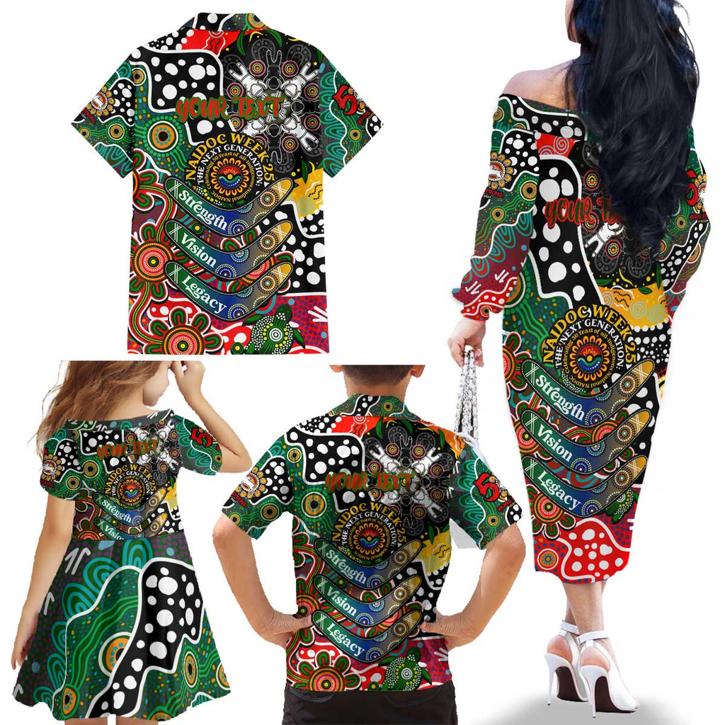 Personalised Rabbitohs NRL Celebrating 50 Years of Naidoc Family Matching Off The Shoulder Long Sleeve Dress and Hawaiian Shirt NAIDOC Week 2025 Aboriginal