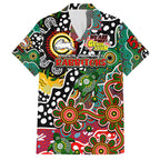 Personalised Rabbitohs NRL Celebrating 50 Years of Naidoc Family Matching Off The Shoulder Long Sleeve Dress and Hawaiian Shirt NAIDOC Week 2025 Aboriginal
